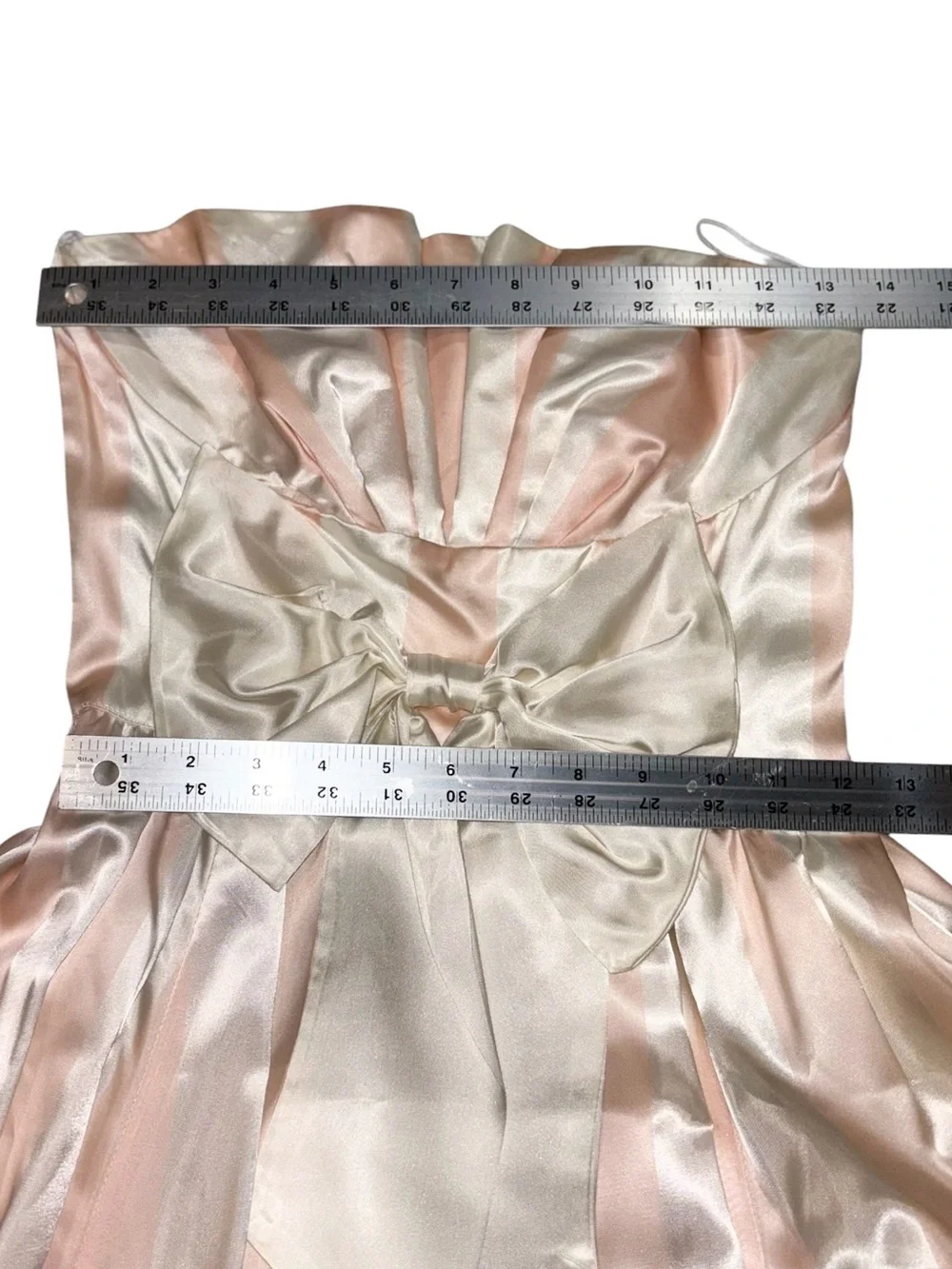 Vintage 80’s Gunne Sax Satin Gown Pink & Cream Striped Strapless Dress Sz 7 - Picture 8 of 9
